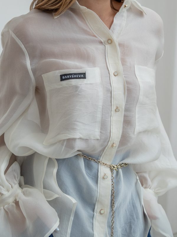 Прозрачная белая блузка из натурального шелка